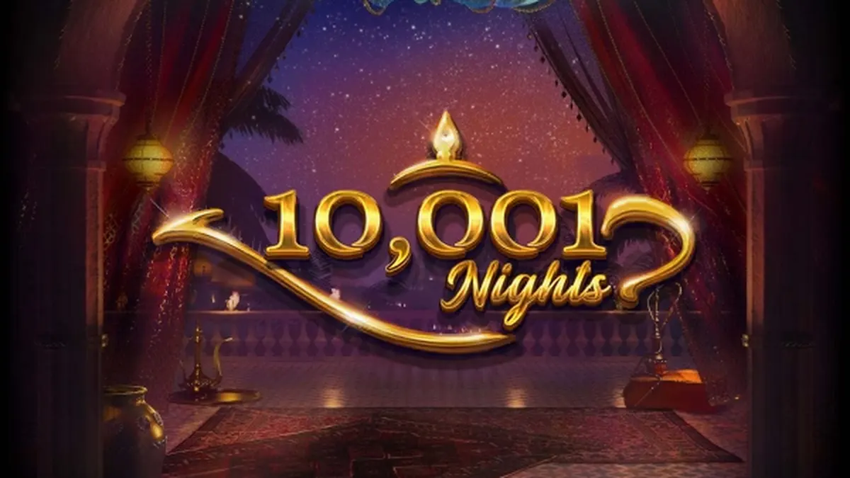 Cena temática do jogo 10,001 Nights com elementos orientais e dourados